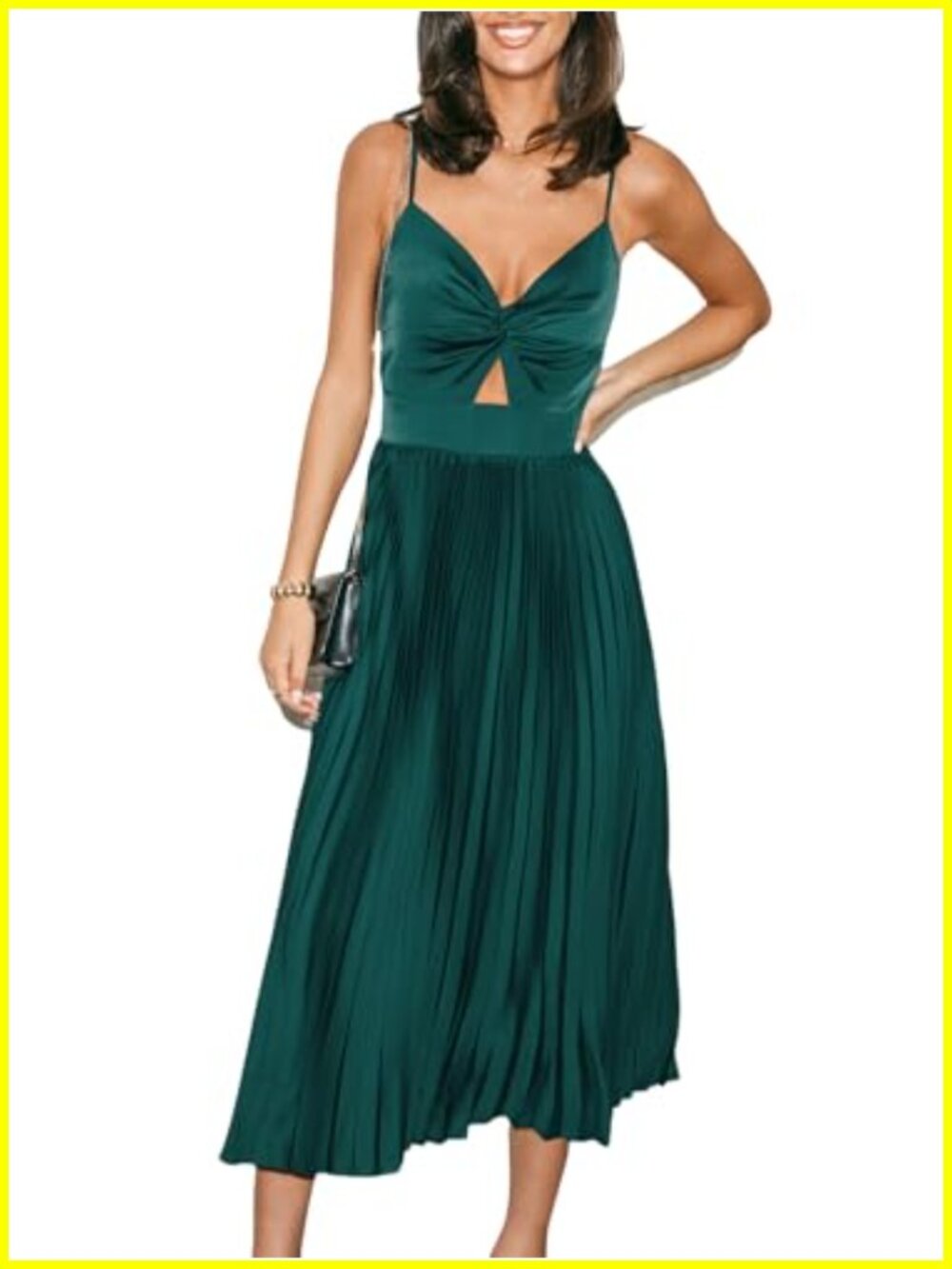 Midi Dress for Women Spaghetti Straps Sleeveless Pleated Cutout Formal Party